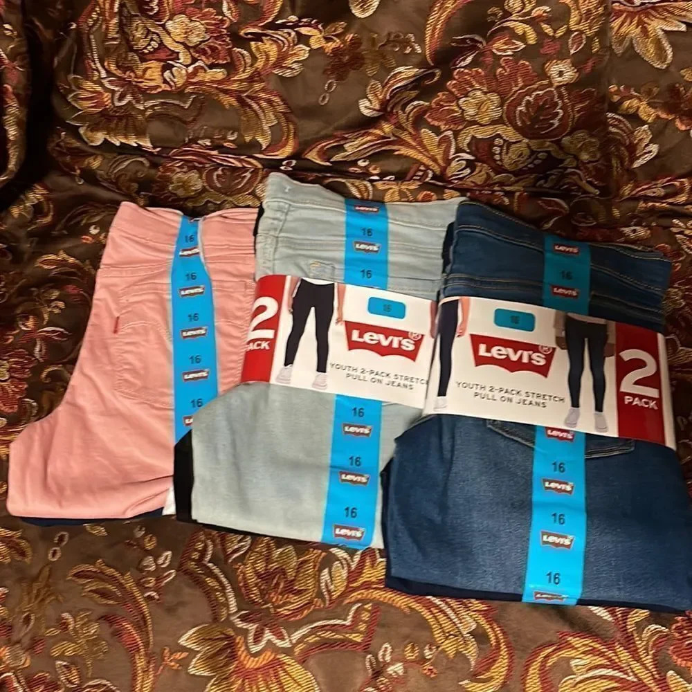 Levi's Girls' 2 Pack Pull On Jean 6 pairs size 16 Pink Blue Black - Picture 1 of 15
